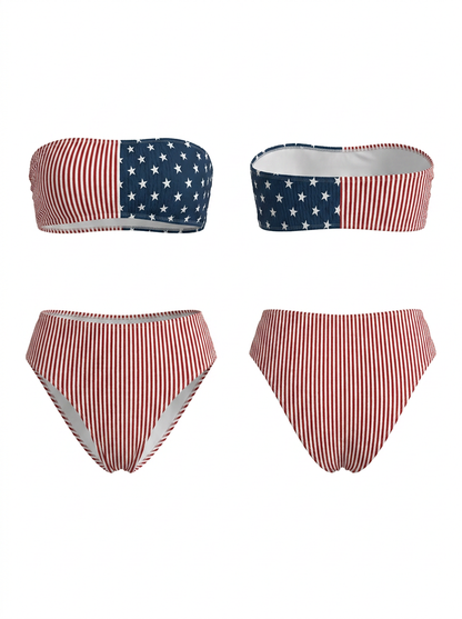 American Flag Textured Bandeau Bikini Set