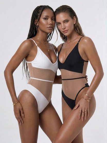 ❤Sexy Sheer Mesh Big U Collar One Piece