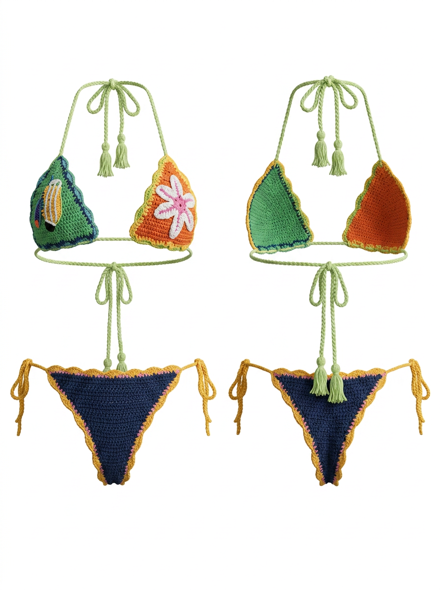 Boho Colorful Crochet Bikini with Tassel Details