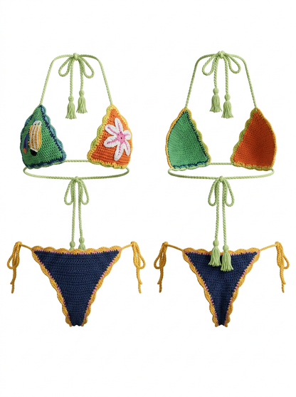 Boho Colorful Crochet Bikini with Tassel Details