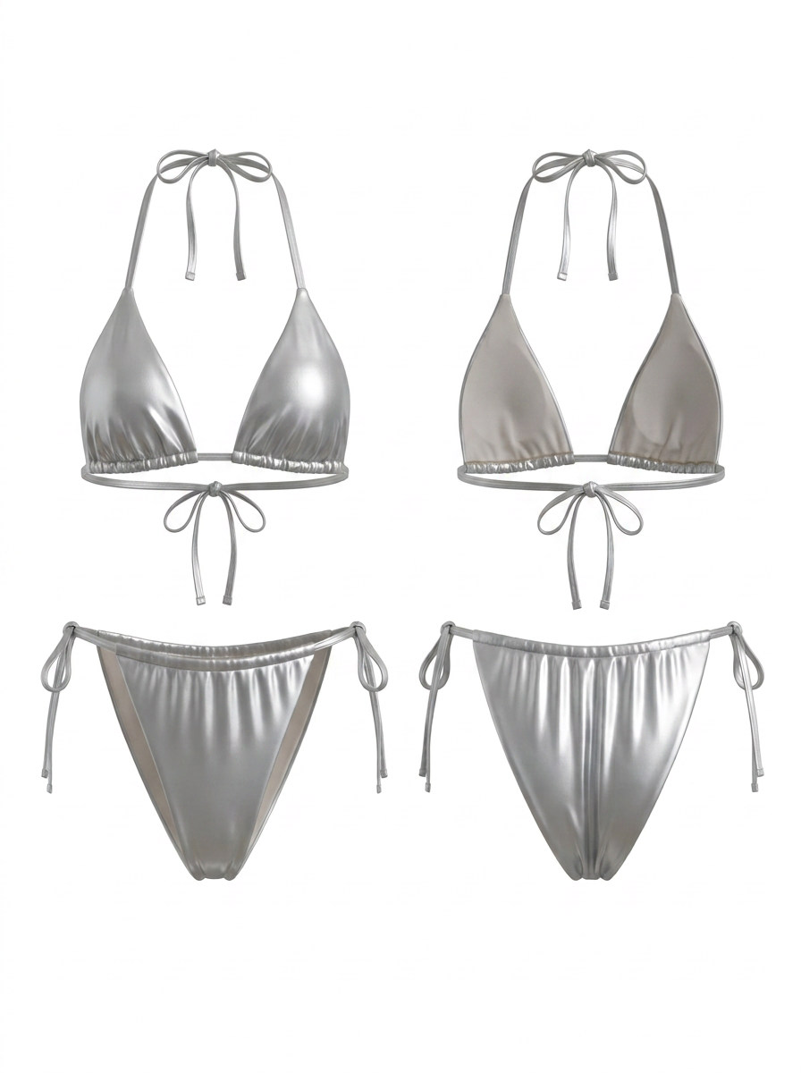 Sexy Glossy Faux Leather Beach Bikini Set