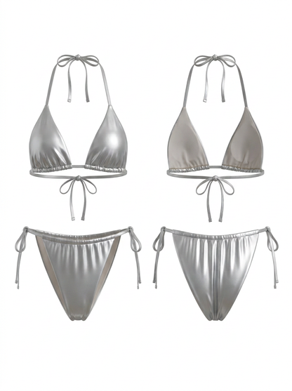 Sexy Glossy Faux Leather Beach Bikini Set