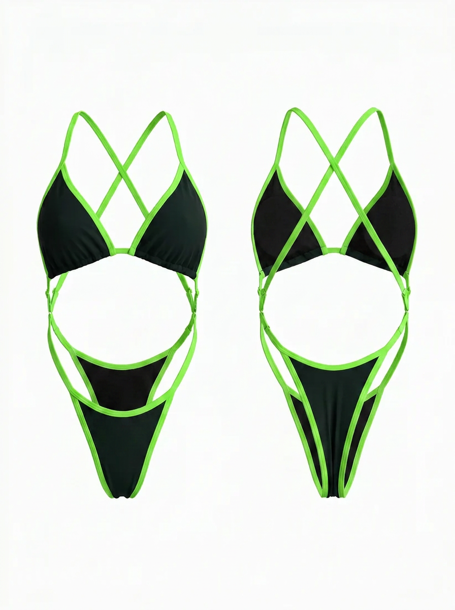 Sexy Contrast Color Cross Back One Piece