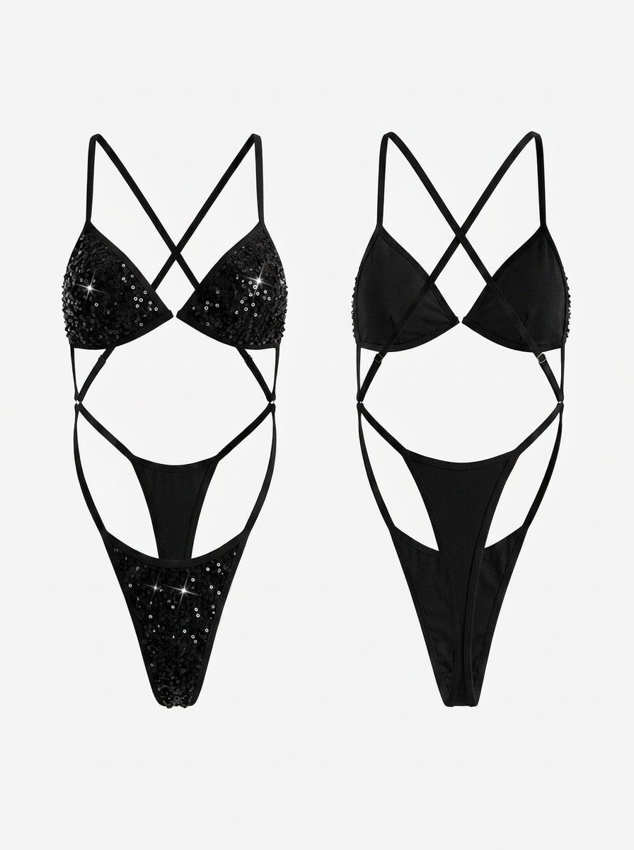 Sexy Shiny Cross Back Beach One Piece
