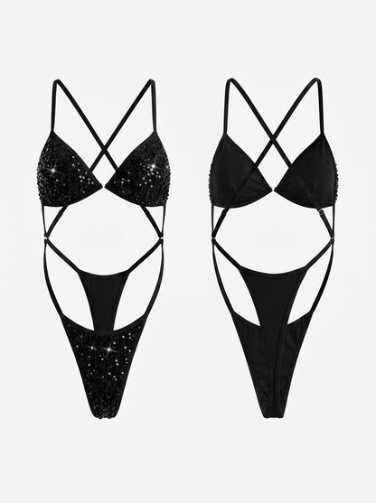 Sexy Shiny Cross Back Beach One Piece