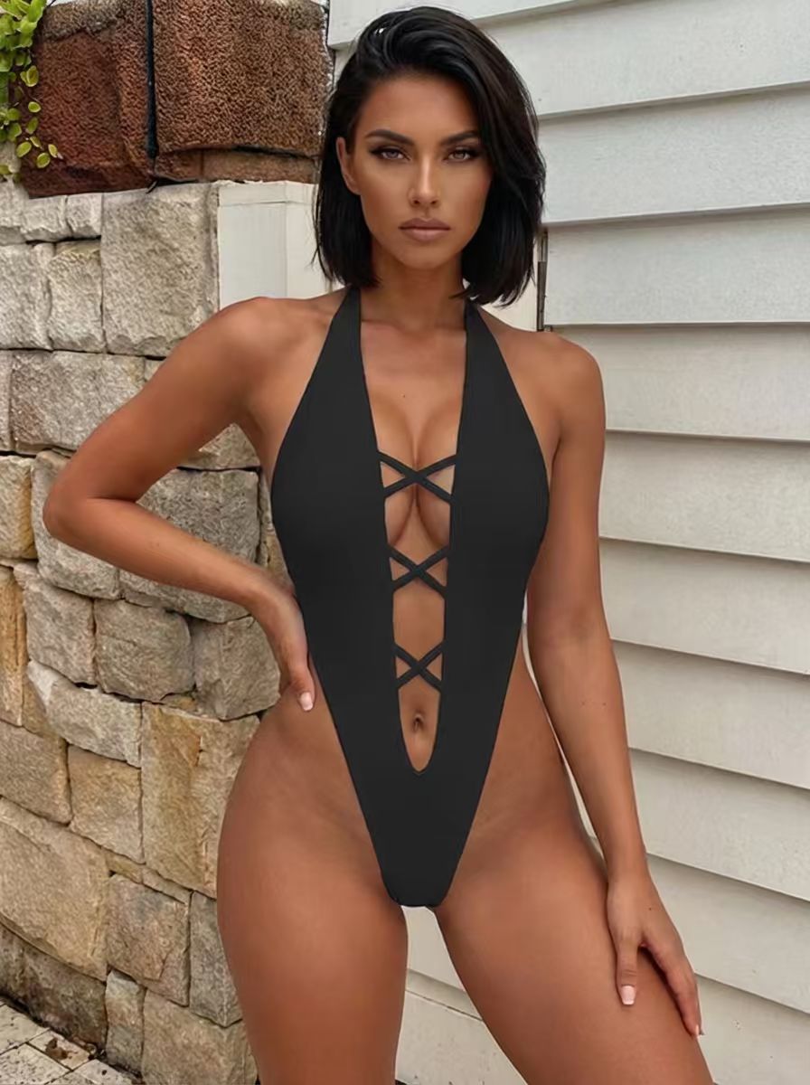 Cross Back Lace-up One Piece