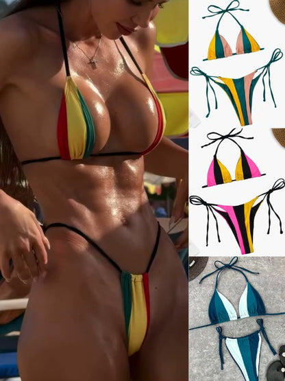 Sexy Rainbow Contrast Color Bikini Set