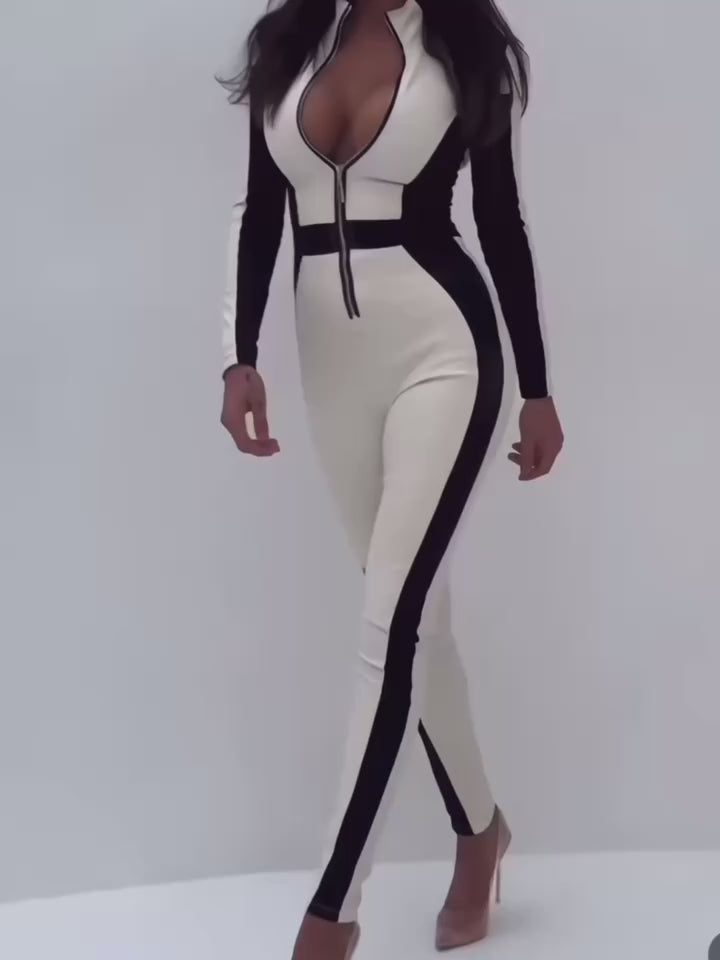 ❤"SciFi Heroine" Contrast Color PU Half Zipper Ski Jumpsuit