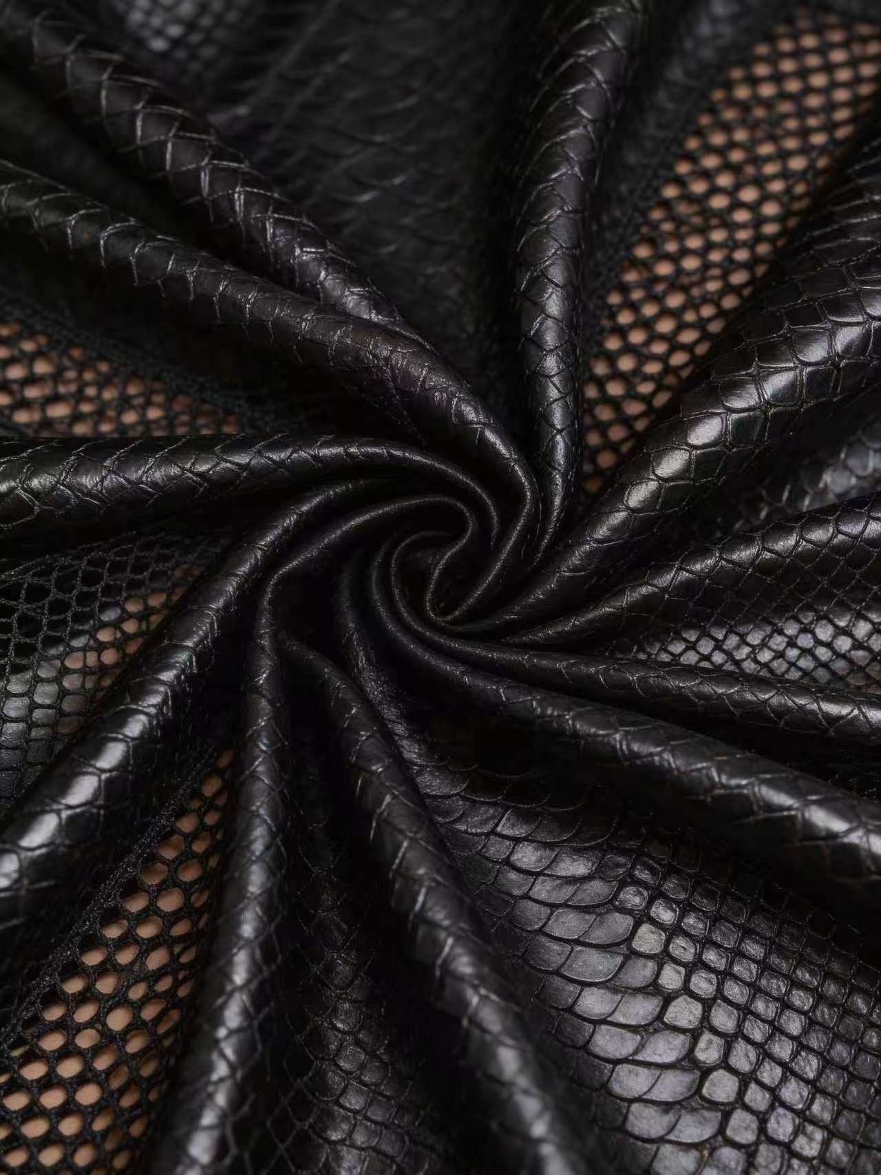 Sexy Faux Leather Snake Print Fishnet Bikini Set