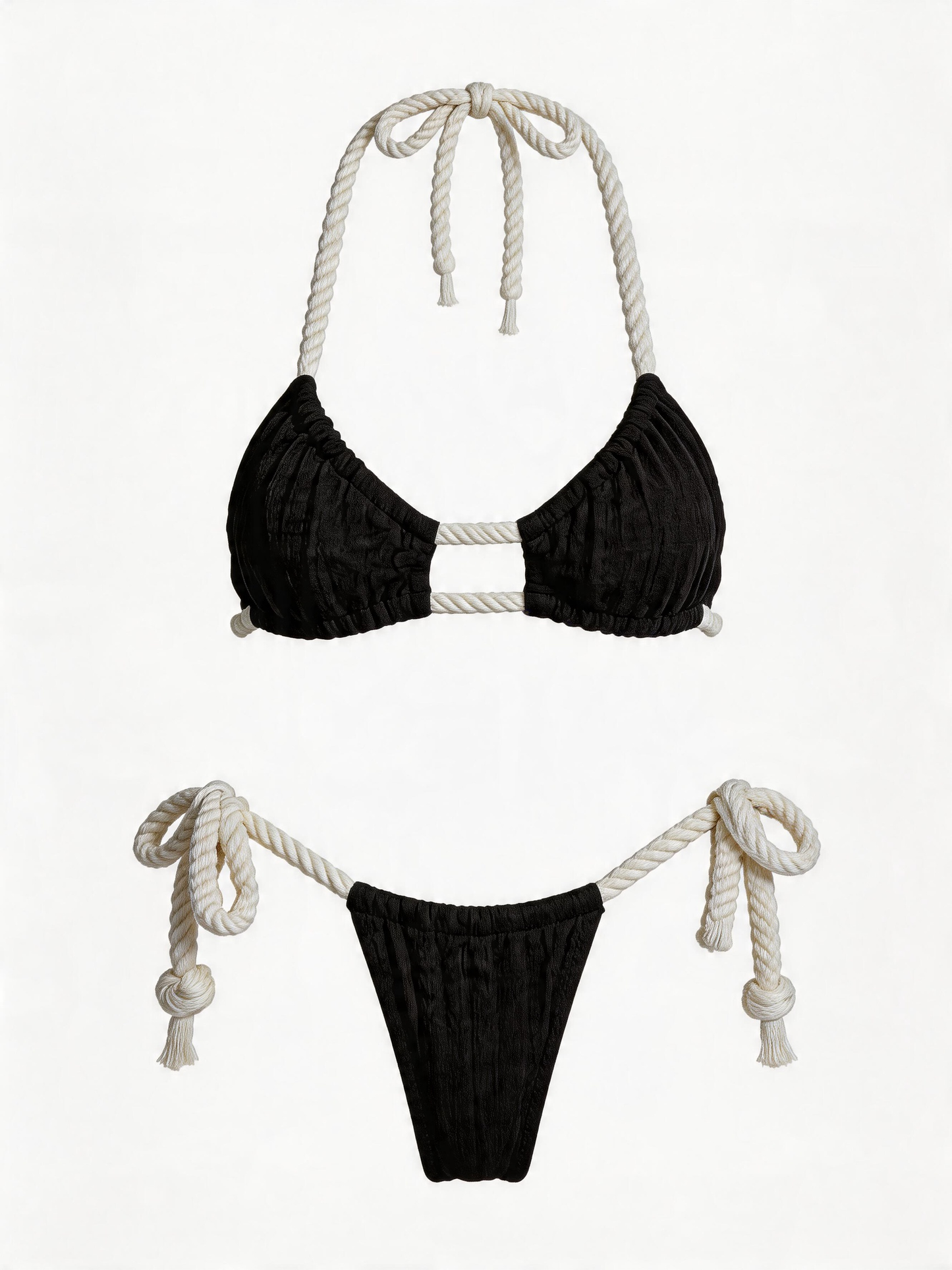 Sexy Contrast Color Ribbed Beach Bikini Set