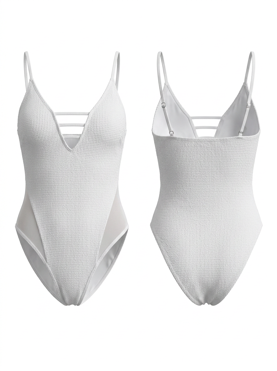 White Front Strap Mesh Panel One-Piece