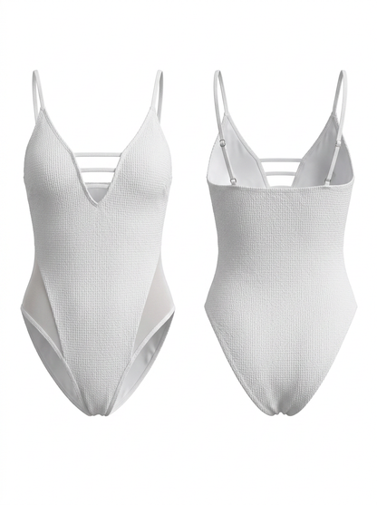 White Front Strap Mesh Panel One-Piece