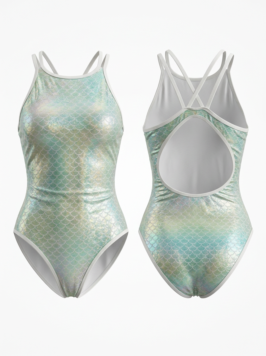 Iridescent Mermaid Scale Cross-Back Cutout One-Piece