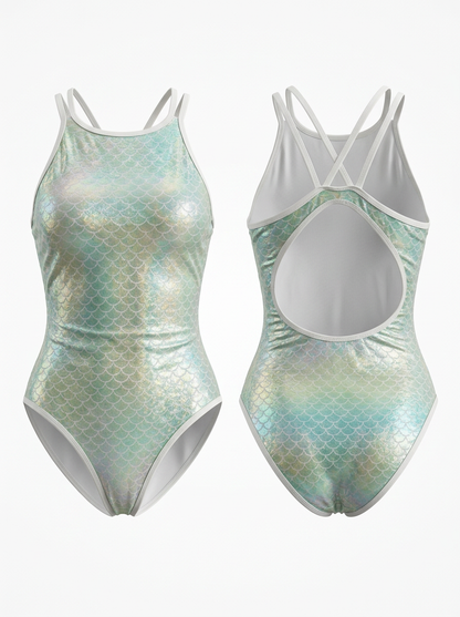 Iridescent Mermaid Scale Cross-Back Cutout One-Piece