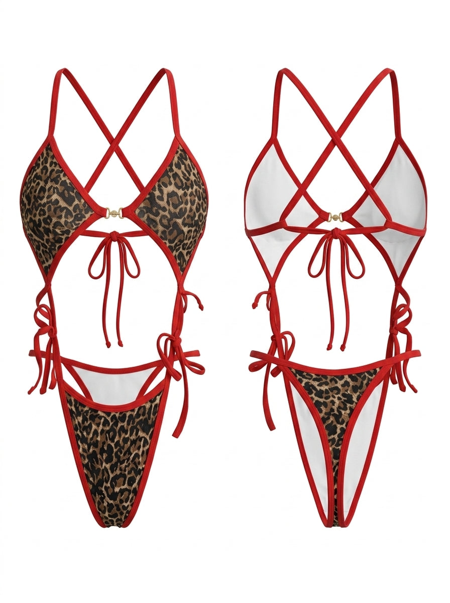 Leopard Halter Side Tie Cutout High Leg One Piece