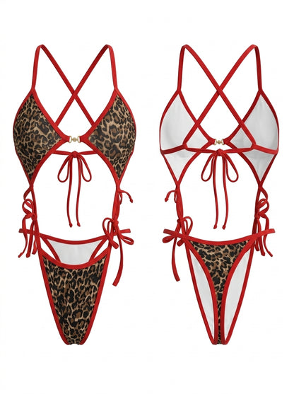 Leopard Halter Side Tie Cutout High Leg One Piece