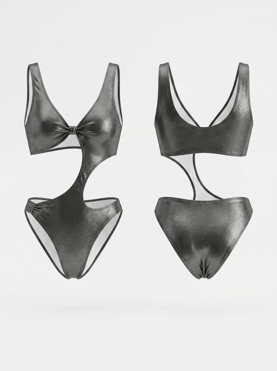 Metallic Gray Cutout One-Piece