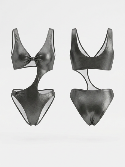 Metallic Gray Cutout One-Piece