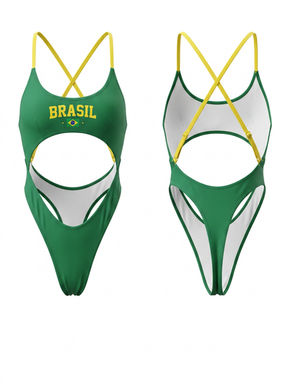 Retro Brasil Color Cross-Back One-Piece