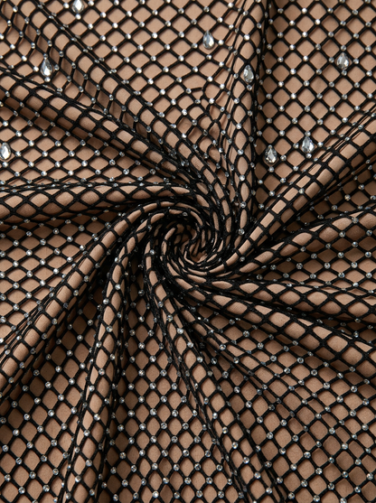Fishnet Rhinestone V-Neck Strap One-Piece