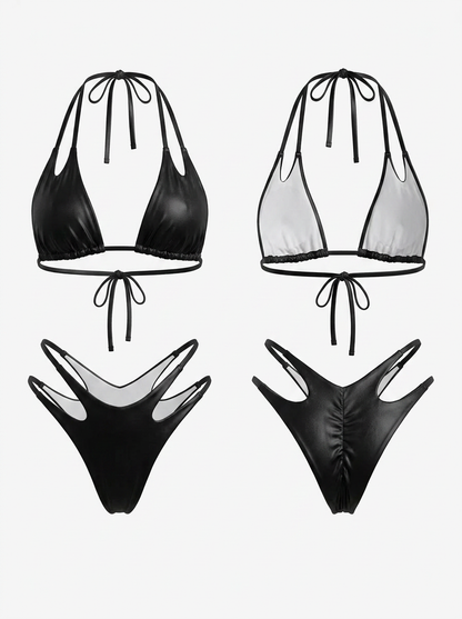 Black Metallic Halter Bikini Set