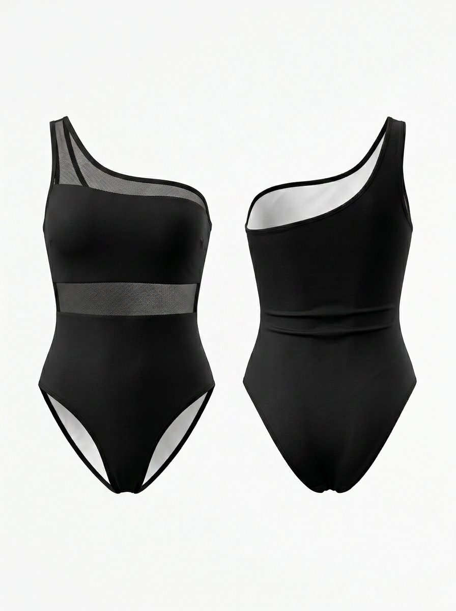 One-Shoulder Cutout Sexy Mesh One-Piece