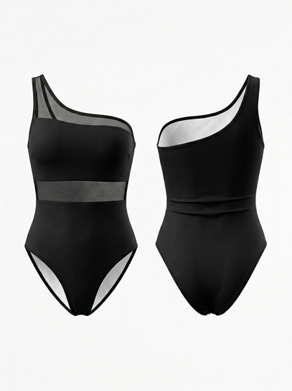 One-Shoulder Cutout Sexy Mesh One-Piece