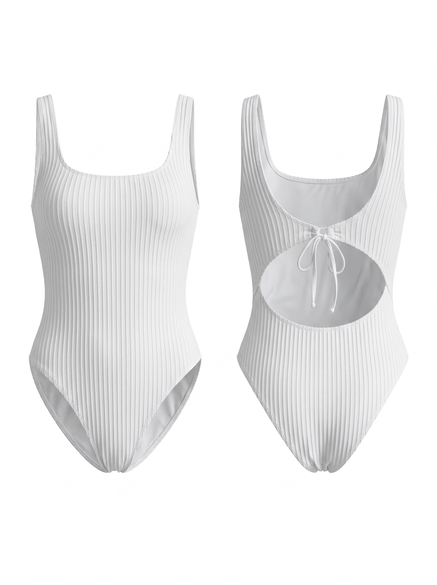 White Ribbed Square Neck One-Piece