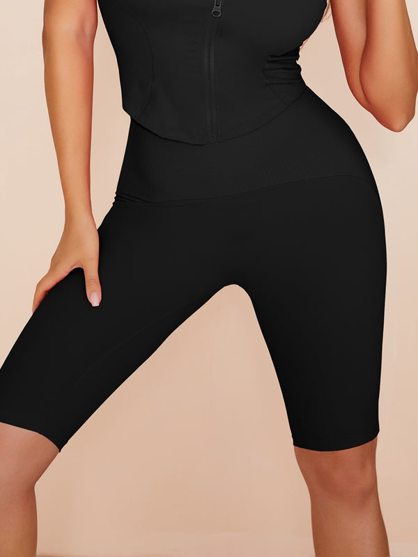 Solid Color Zipper Fashion Short Tracksuit