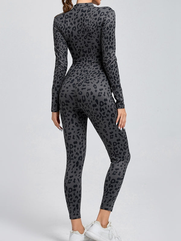 Leopard Print Zipper Jumpsuit