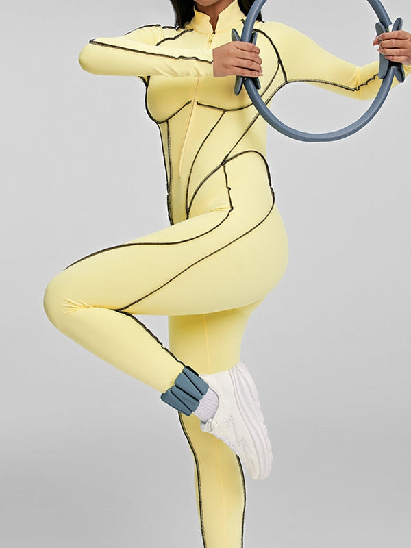 Sexy Backless Zipper Contrast Color Stripes Jumpsuit