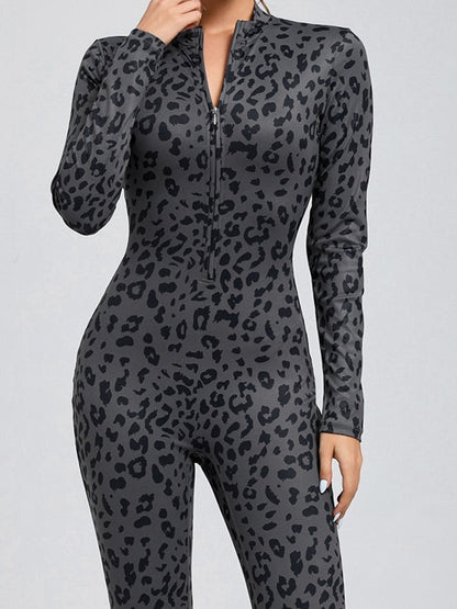 Leopard Print Zipper Jumpsuit
