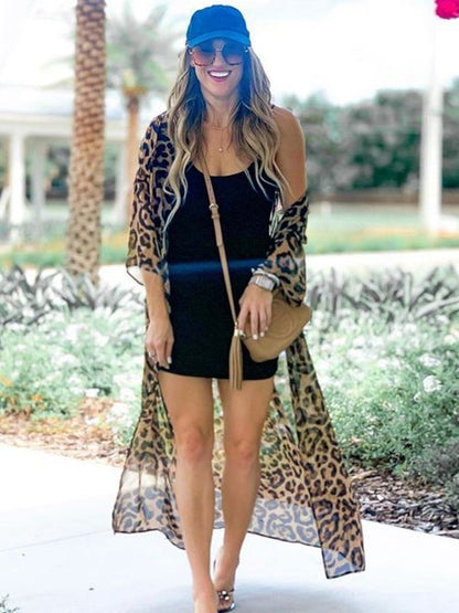 Sexy Sheer Mesh Leopard Print Swimwear Cover-up