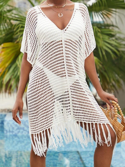Sexy Fishnet Swimwear Cover-up Tassel Dress