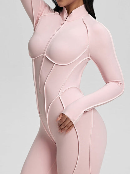 Sexy Backless Zipper Contrast Color Stripes Jumpsuit