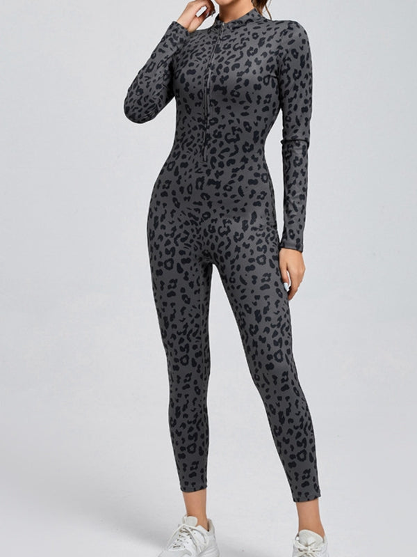 Leopard Print Zipper Jumpsuit