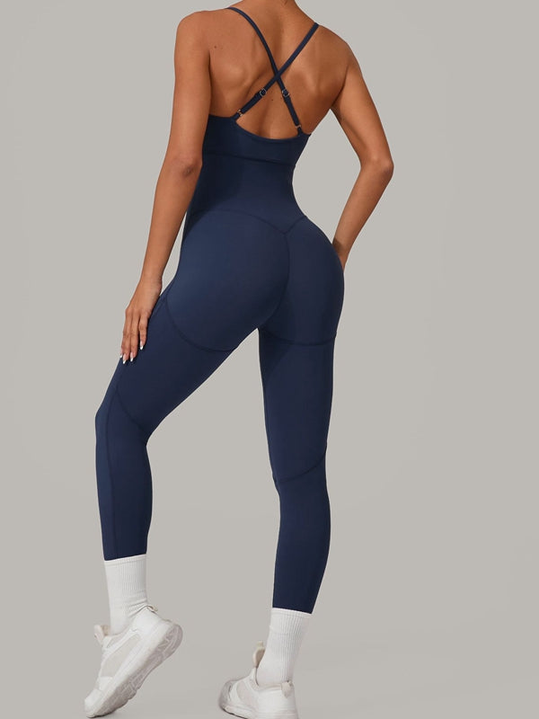 Sexy Cross Back Push-Up Jumpsuit