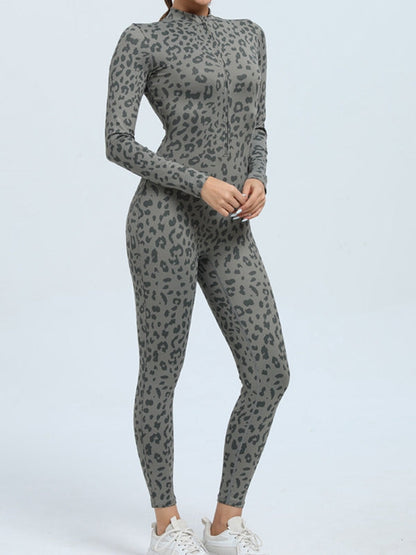 Leopard Print Zipper Jumpsuit