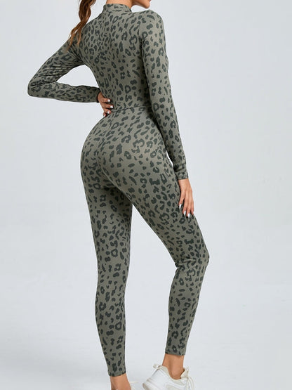 Leopard Print Zipper Jumpsuit