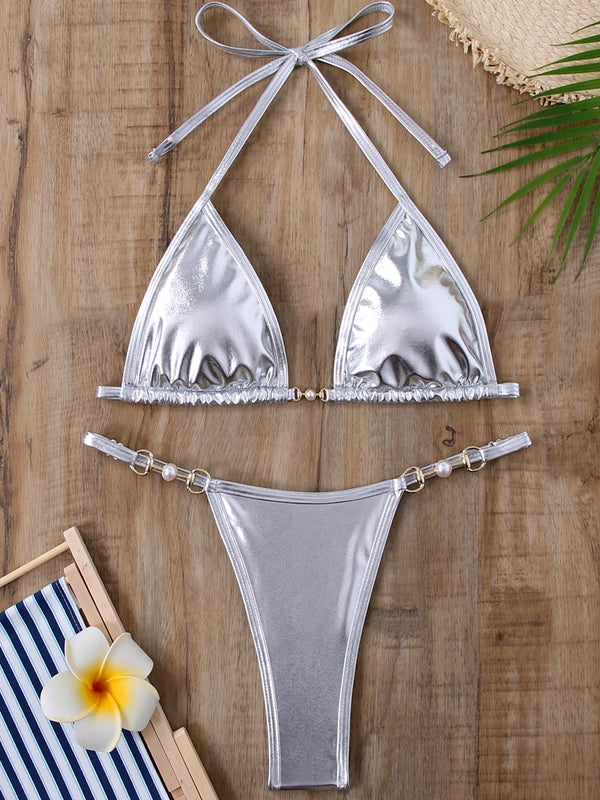 Sexy Glossy PU Bikini Set